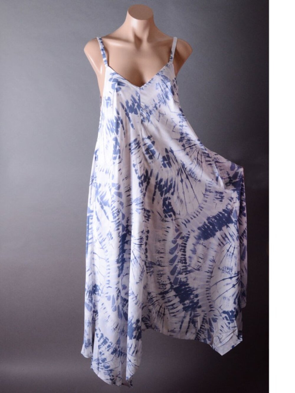 Blue Boho Women Beach Summer Casual Tie Dye Asymmetric Maxi Dress Sundress S M L